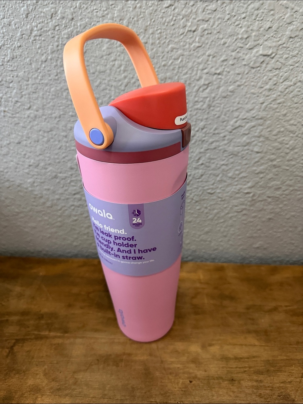 Owala Pink & Lavender Insulated Water Bottle with Carry Handle 40 oz